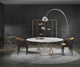 Exclusive design dining table marble Tatlin ensemble arranged in the dining room