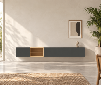 Livitalia Box 18 Wall Sideboard 300 cm – Matt dark grey + Light oak