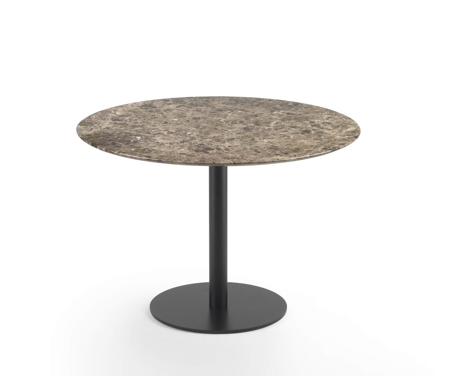 Brown marble Break table from Marelli with round base and round table top