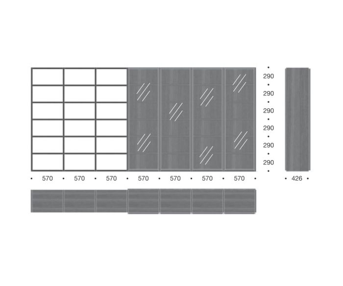 Design bookcase Glass doors Room divider Dimensions C91 Sketch Sizes Size information