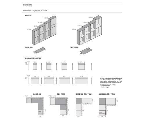 Livitalia Bellavista Design Dressing room system Dimensions Sketch Sizes