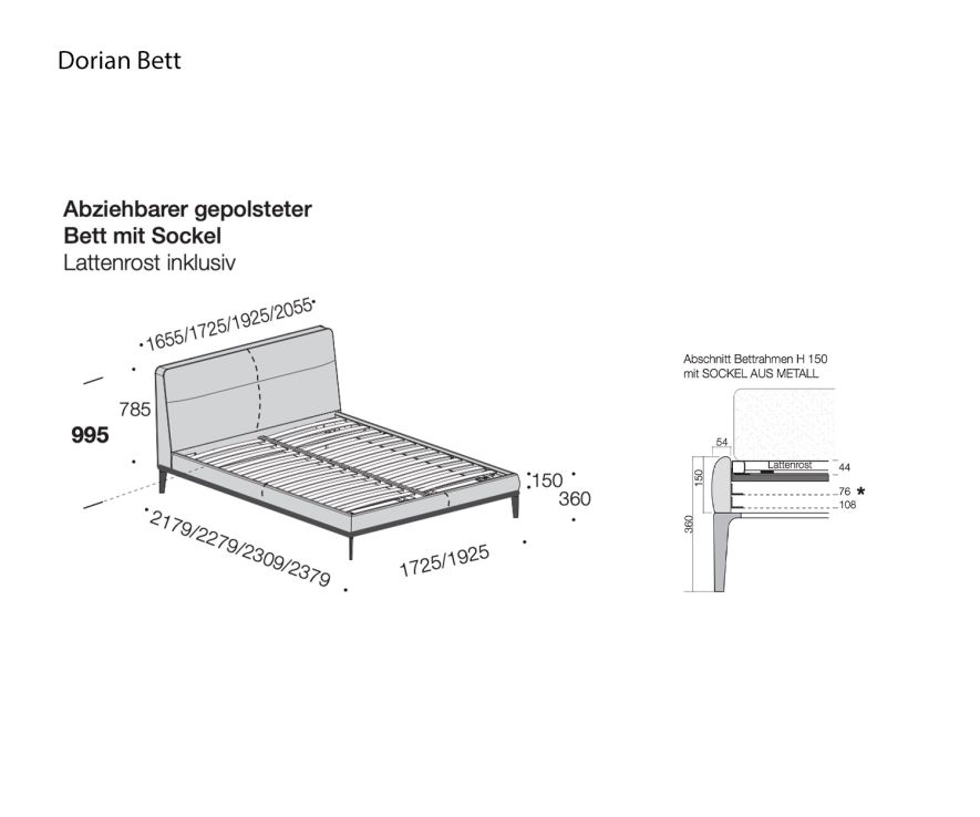 Dorian bed from Livitalia Sketch Sizes Sizes