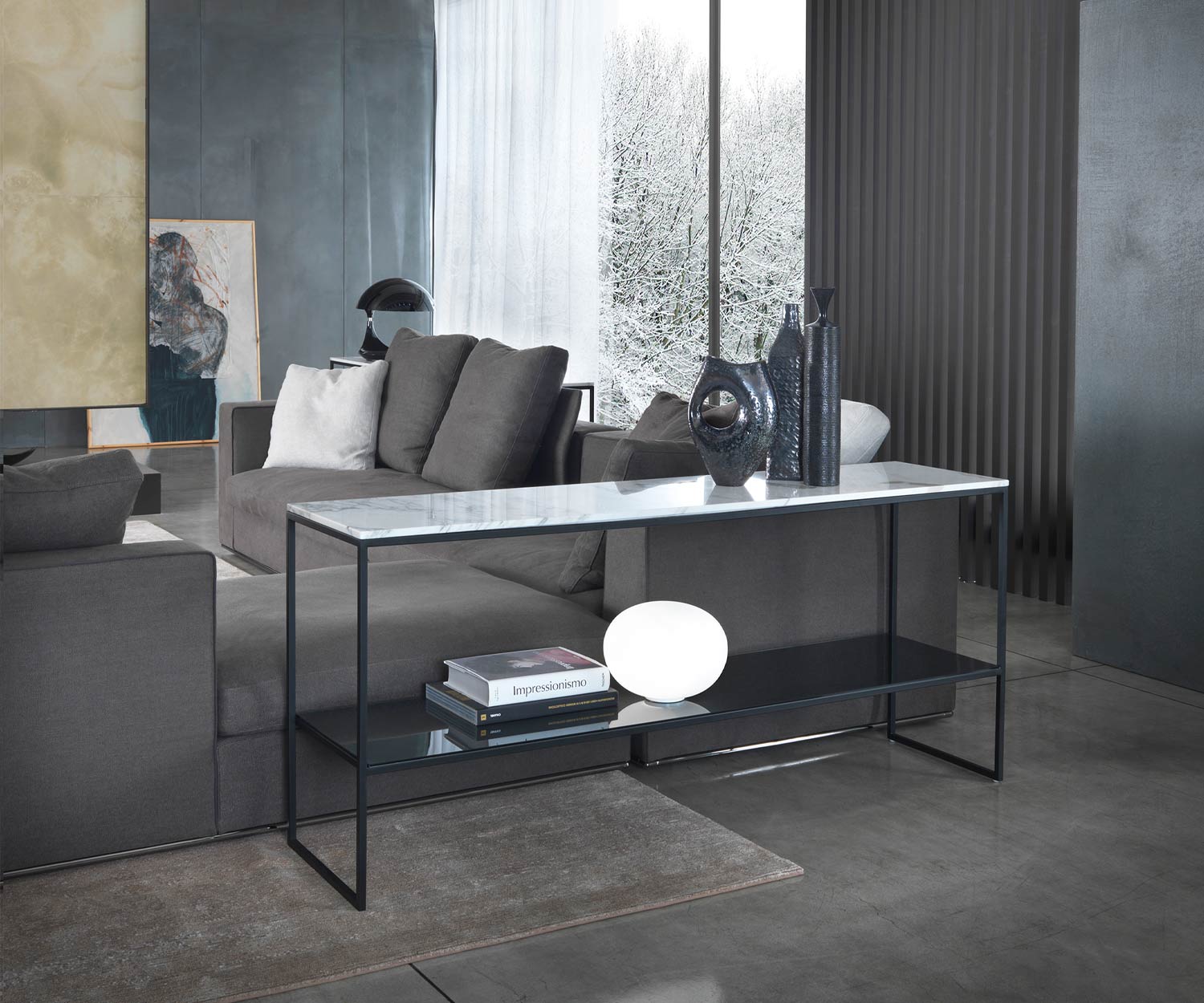 Modern Marelli Designer Console Frame Carrara Marble Top Living Room