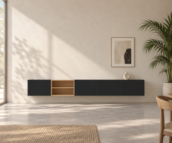 Livitalia Box 18 Wall Sideboard 300 cm – Matt black + Light oak