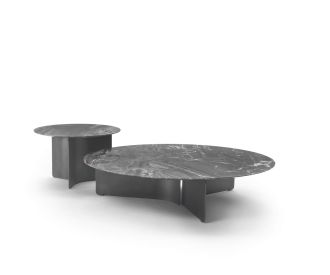 2 Wave coffee tables from Marelli in grey with Arabescato top metal frame