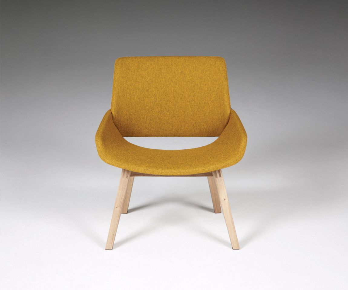Prostoria Monk armchair in yellow on light-coloured solid oak wood