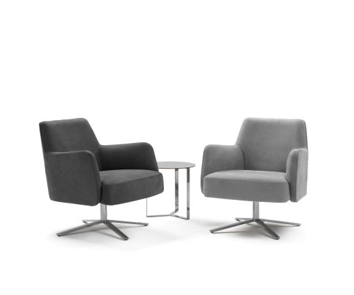 Comfortable Marelli Clipper armchair with cross swivel base in silver chrome