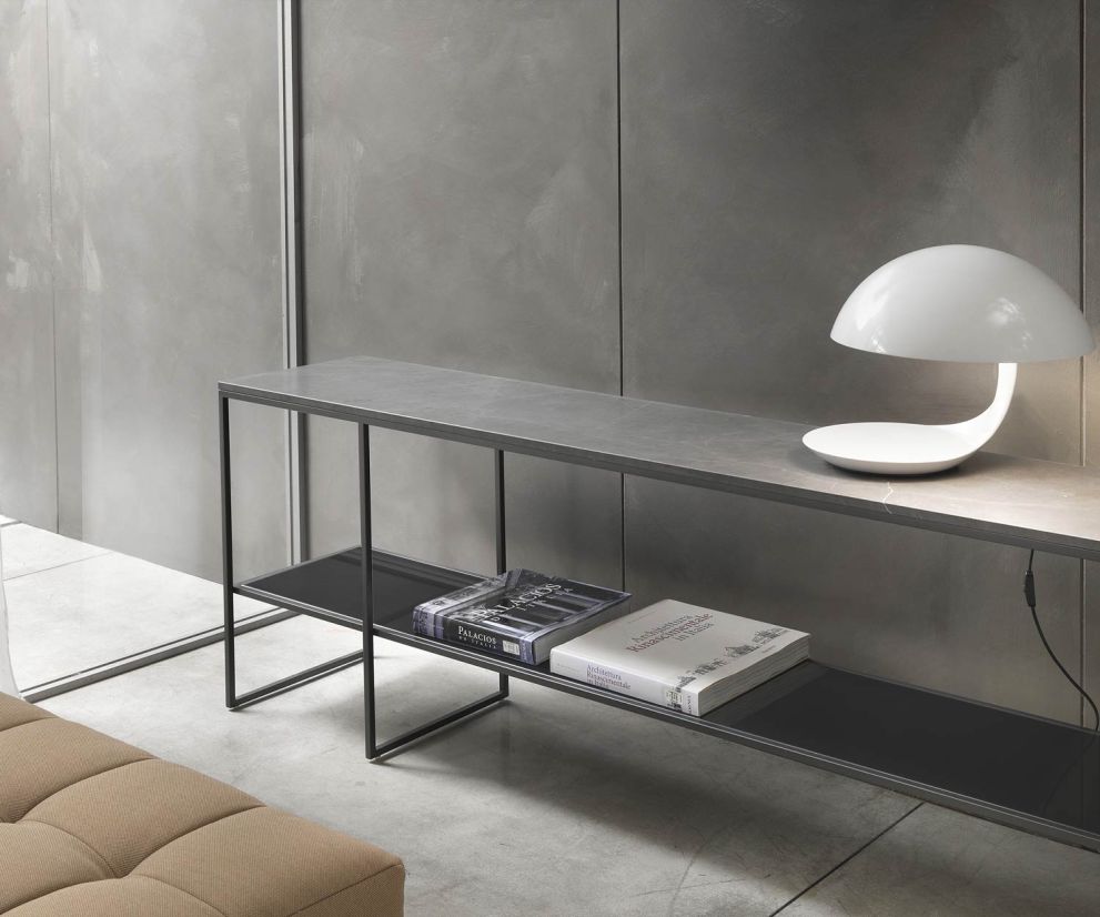 High-quality Marelli Console Frame marble grey table top glass base plate