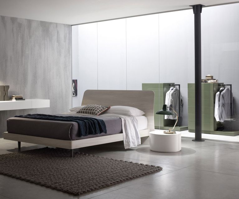 Novamobili Easy 6 high chest of drawers with wardrobe forest green matt and bed Sheet
