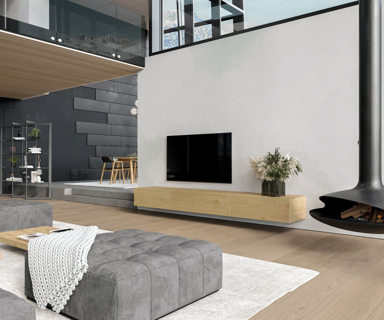 Modern TV furniture natural oak light Scandinavian