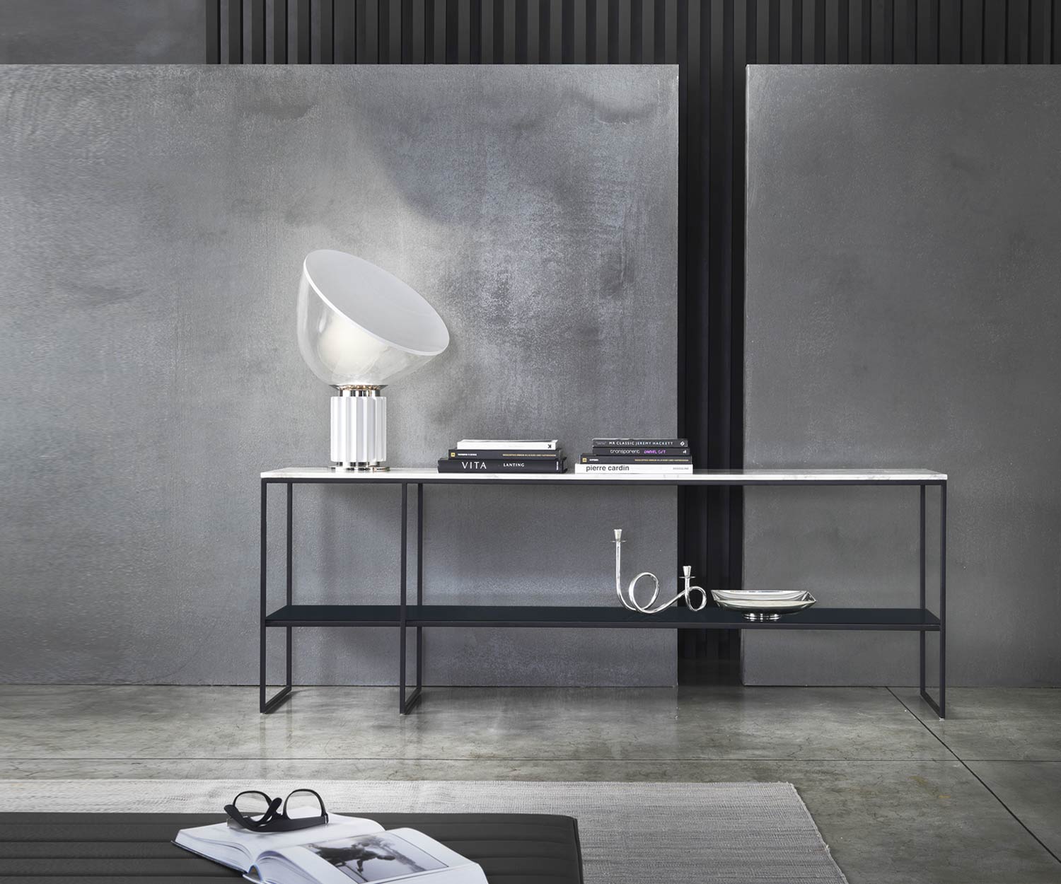 Exclusive Marelli Design console Frame with marble top on top glass base plate