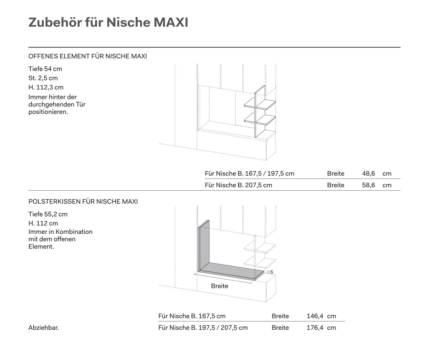 Designer wardrobe Novamobili Gola with bench details sketch dimensions