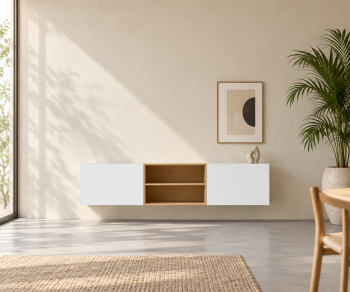 Livitalia Box 18 Wall Sideboard 180 cm – Matt white + Light oak
