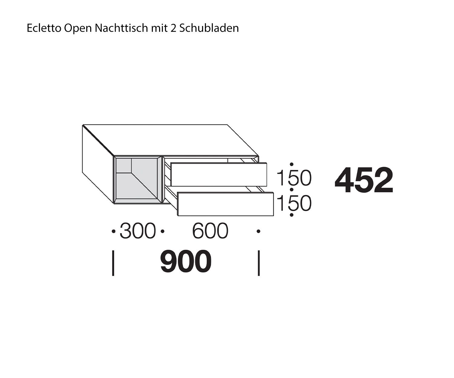 Livitalia Ecletto Open bedside cabinet sketch Dimensions Sizes Size information