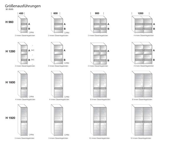 Livitalia Scrigno Design glass cabinet Size versions Sketch Dimensions Sizes