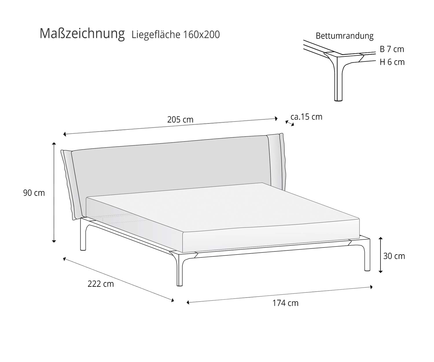 Park designer bed from Novamobili Sketch for the 160x200 cm mattress base