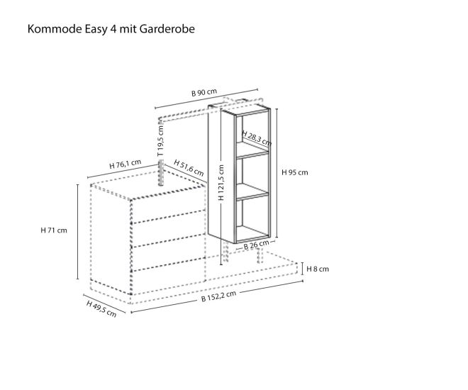 Easy 4 with wardrobe from Novamobili Sketch Dimensions Sizes Dimensions