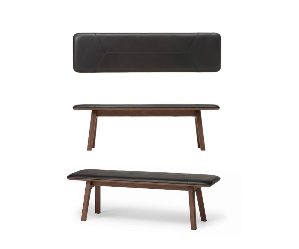 Conde House Ten Design bench in walnut upholstered in black leather