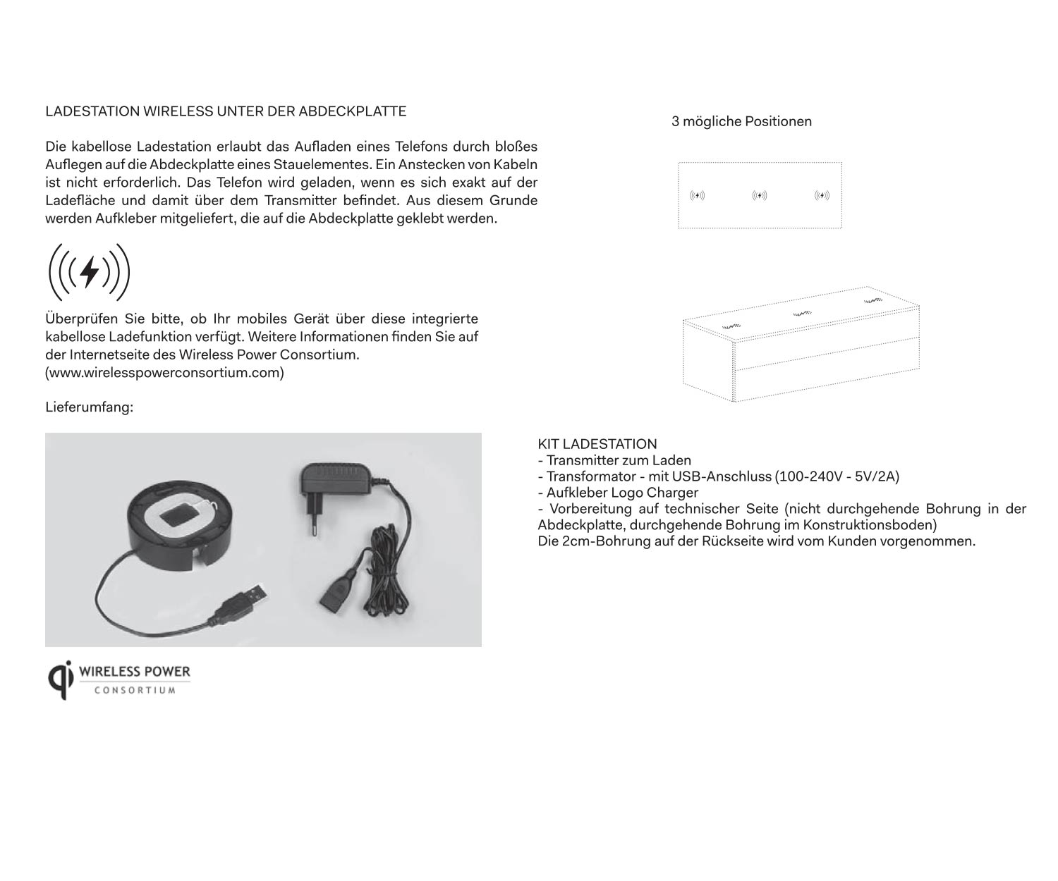 Bedside table with Qi charging function