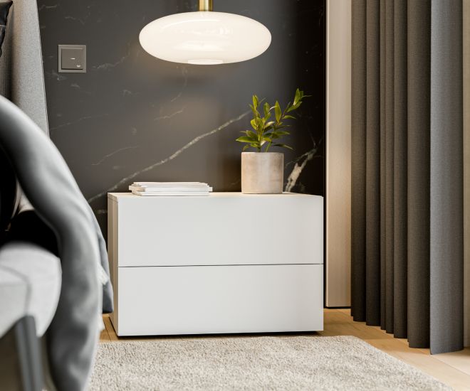 Design bedside cabinet white without handles