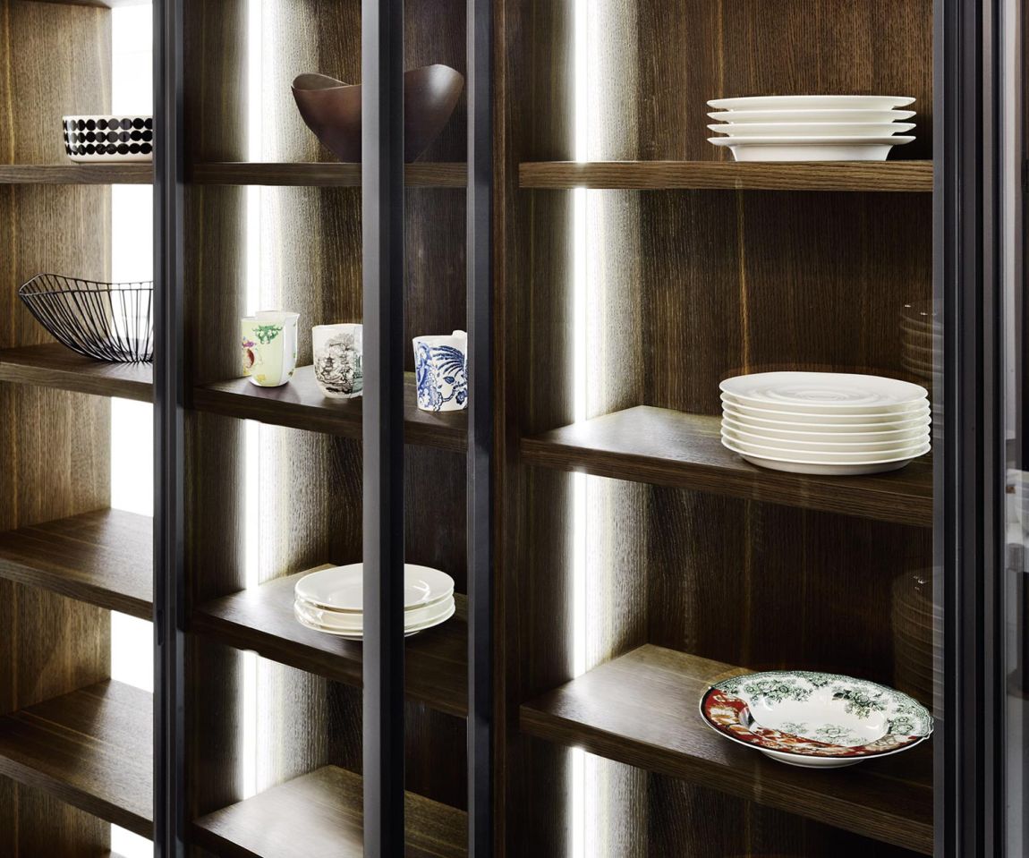 Modern design bookcase C90 glass doors room divider with LED lighting