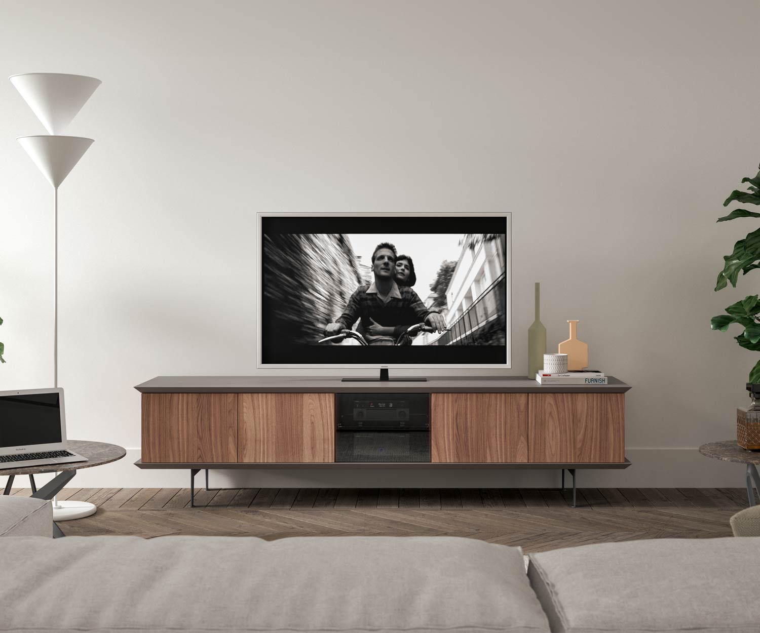 TV lowboard with glass door for technology