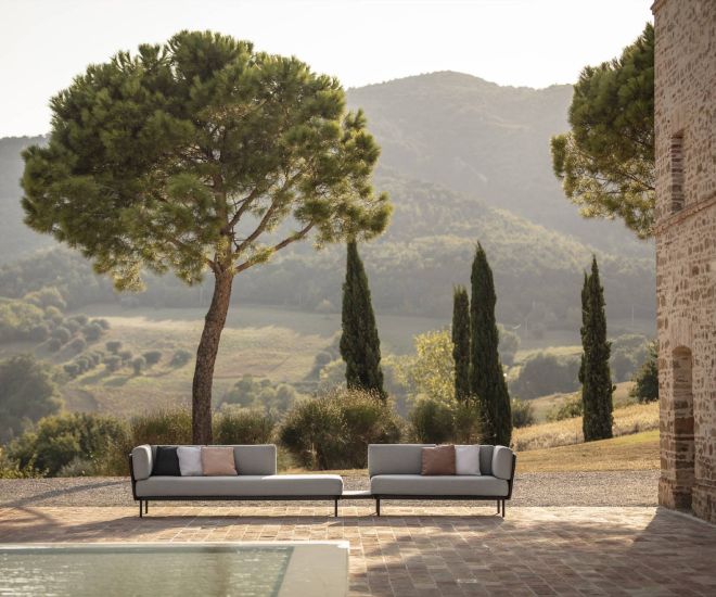 Todus Baza outdoor design sofa on a Mediterranean terrace