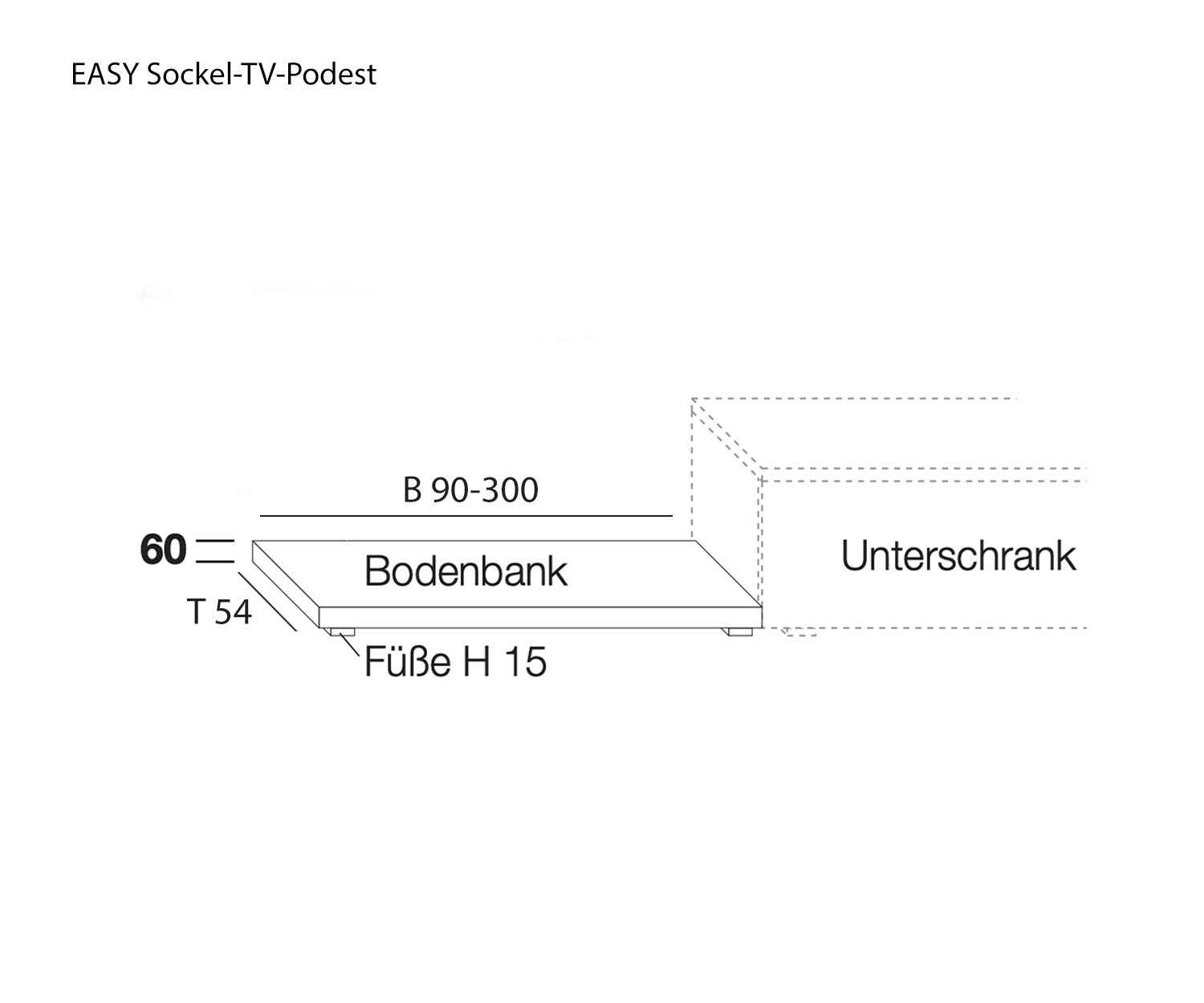 Sketch dimensions overview EASY TV bench pedestal