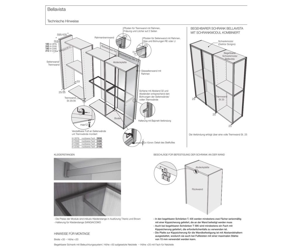 Livitalia Bellavista dressing room design system Technical data