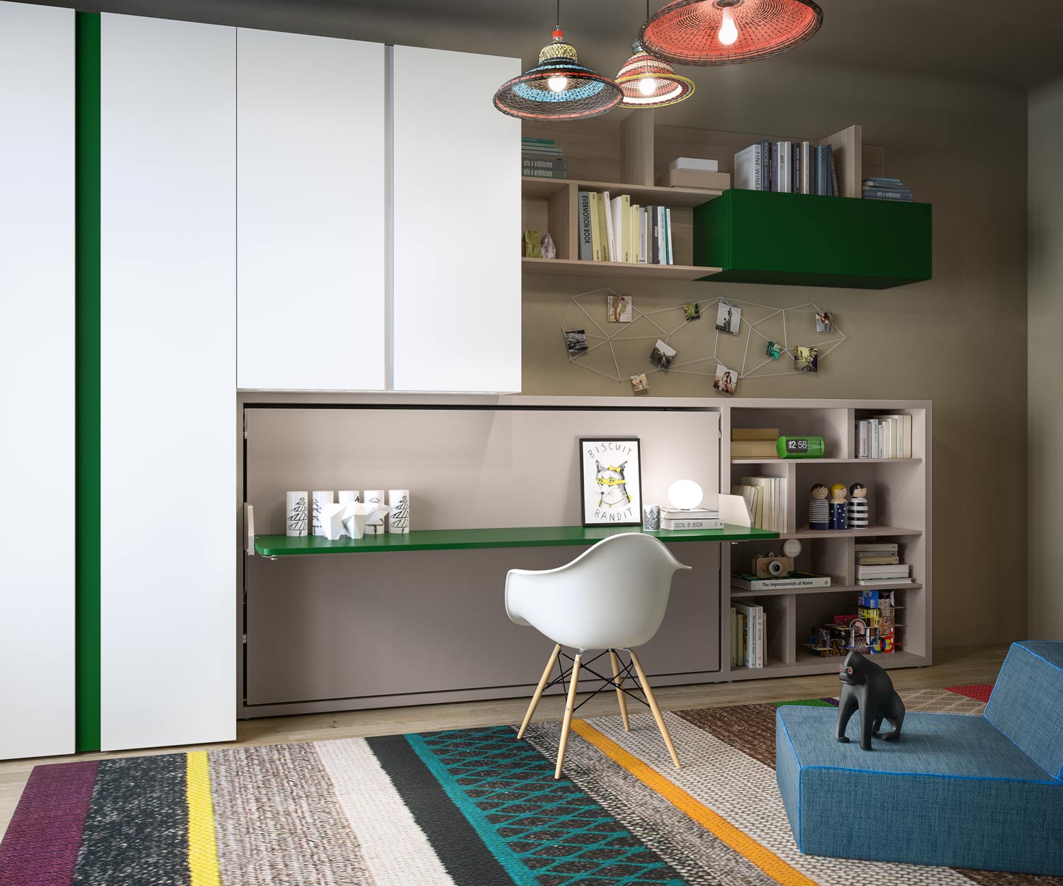 Children's room with desk and Kali Design wall bed