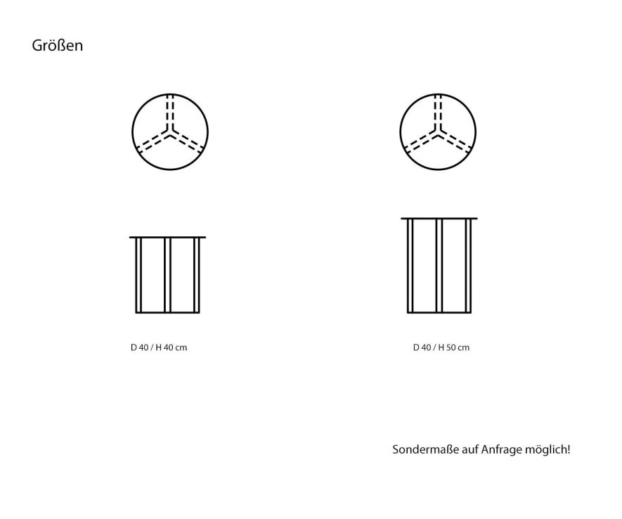 Designer side table Clip from Marelli Sizes Dimensions Sketches