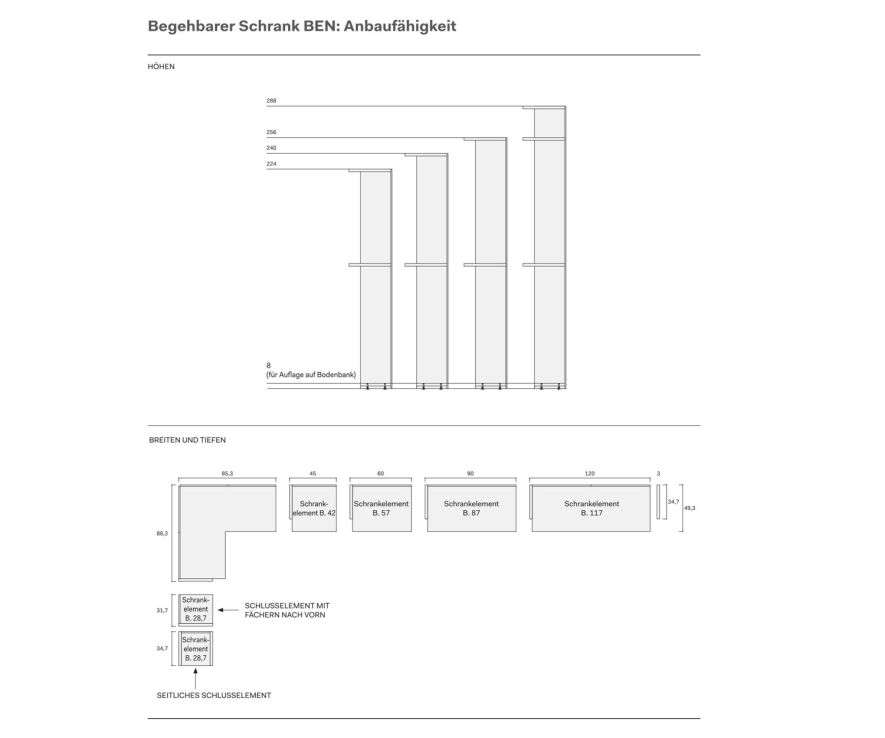 Novamobili Walk-in design wardrobe sketch dimensions drawing details