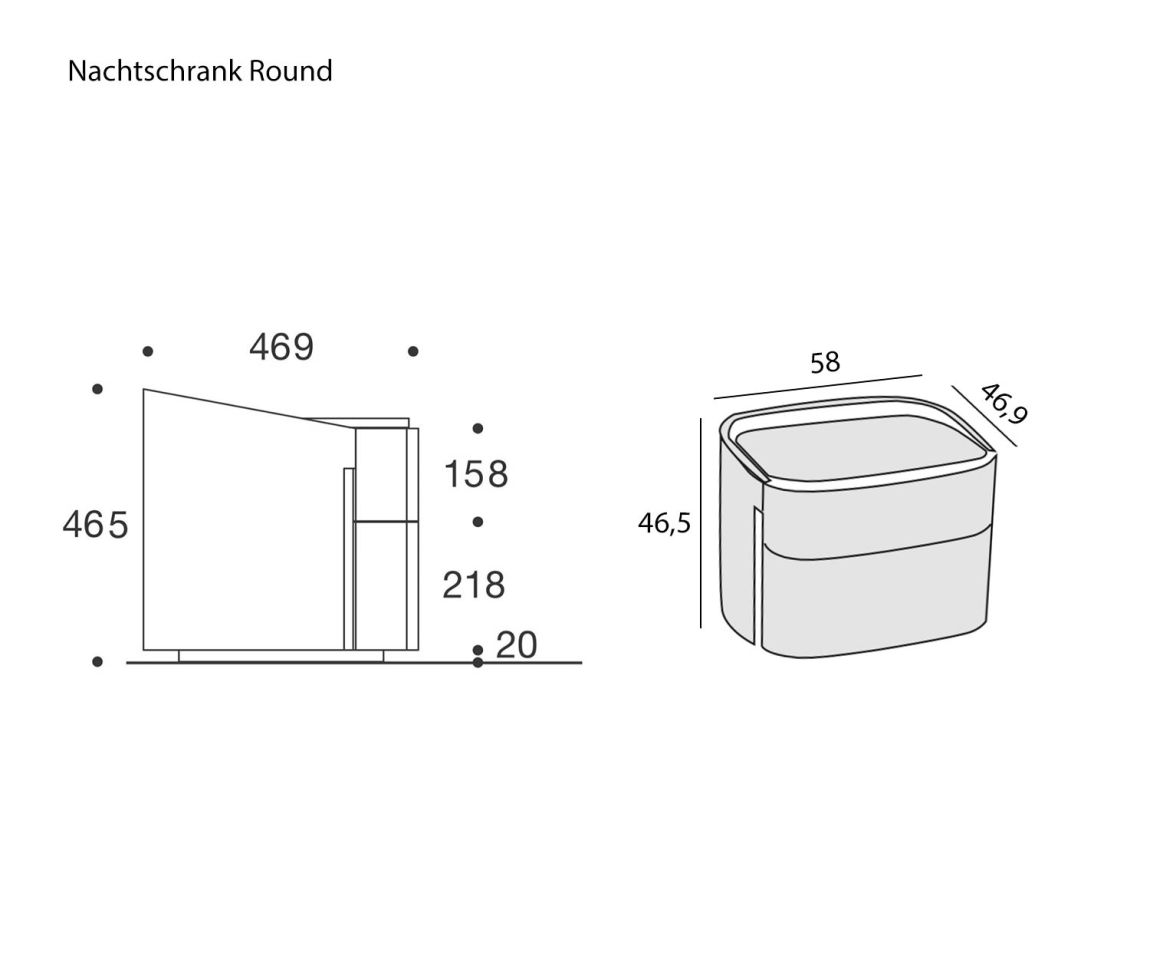 Livitalia Designer bedside cabinet Round Dimensions Sketch Size Sizes