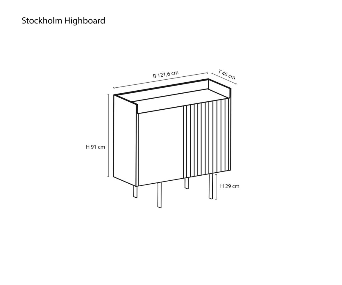 Designer highboard from Punt Stockhiolm Sketch Sizes Dimensions Dimensions