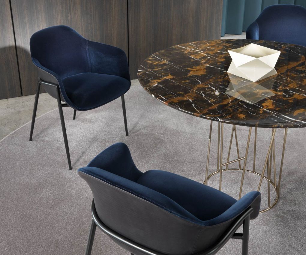 Dark blue velvet designer armchair Chia from Marelli black metal frame