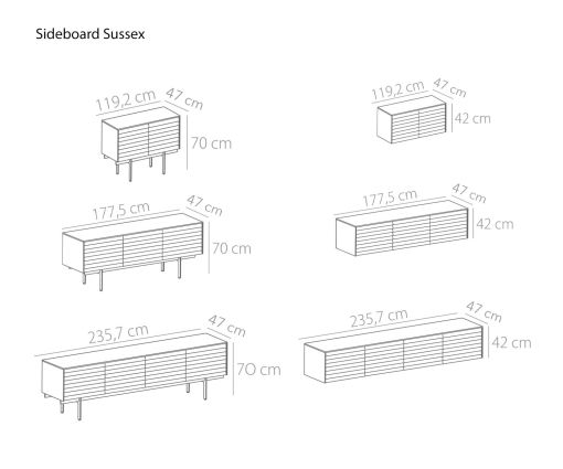Designer sideboard Sussex from Punt width 119 cm 177 cm 235 cm sketch dimensions sizes