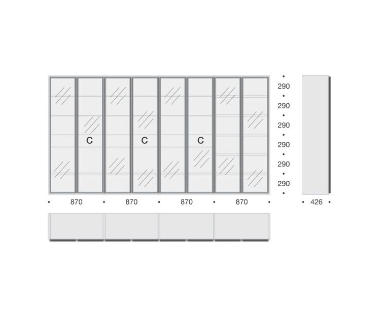 High-quality Livitalia Bookcase with glass doors C63 Sketch Dimensions Sizes 