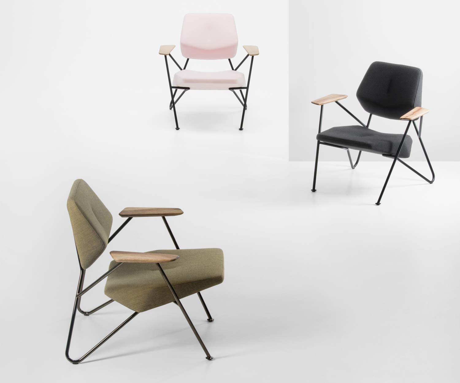 Prostoria Polygon design armchair in green, rose and grey