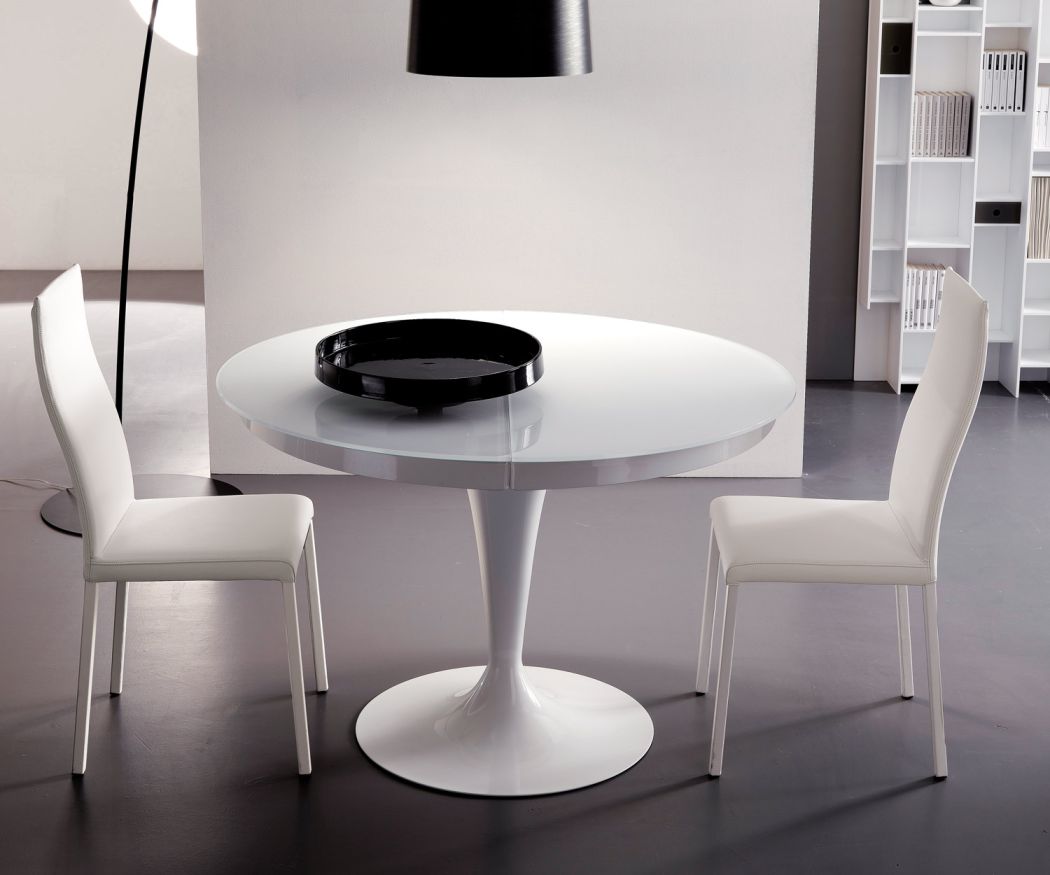 Exclusive Ozzio Round table Eclipse white glass 