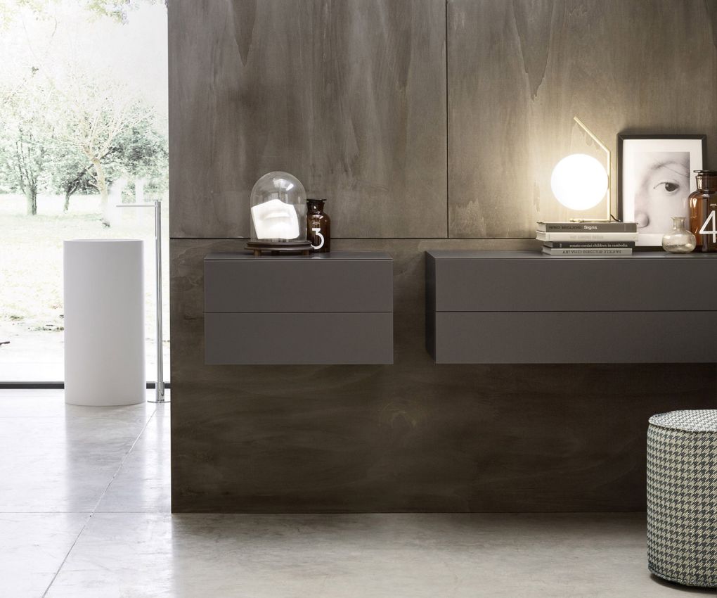 Novamobili Bedside cabinet Easy 2 drawers dark grey matt hanging