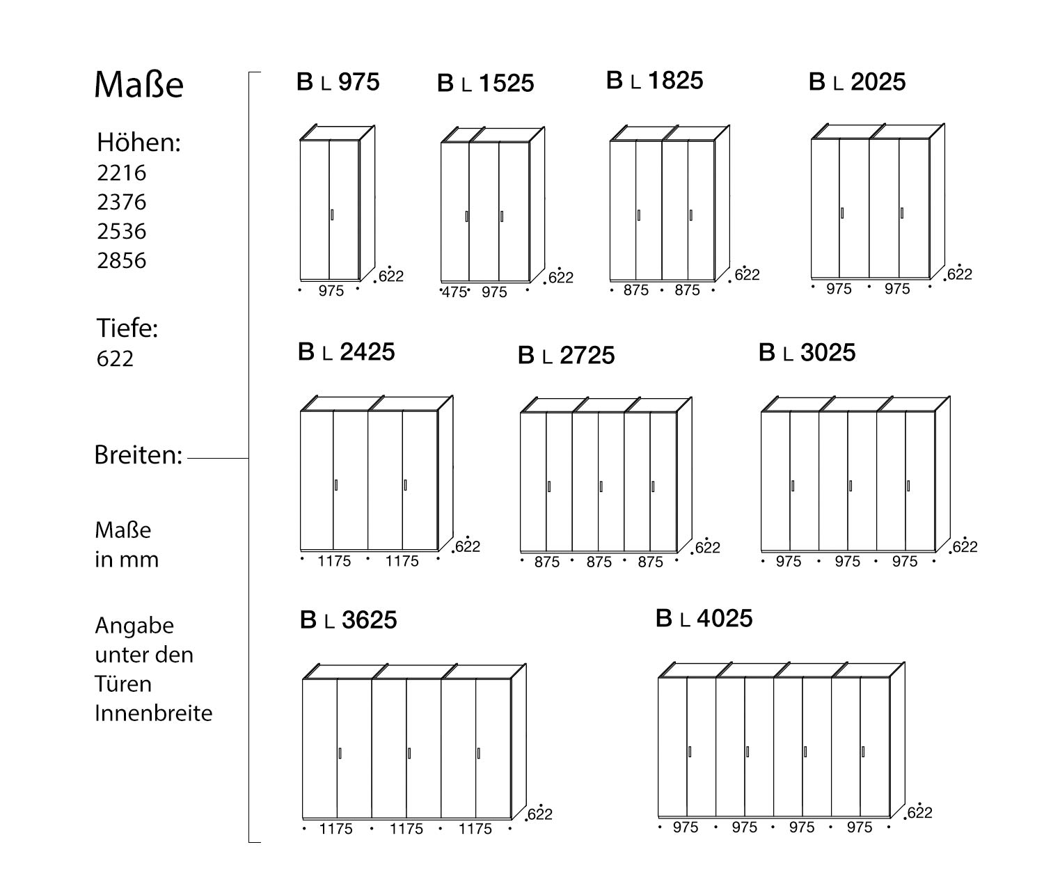 Livitalia Design wardrobe Liscia Dimensions Sketches Sizes Sizes