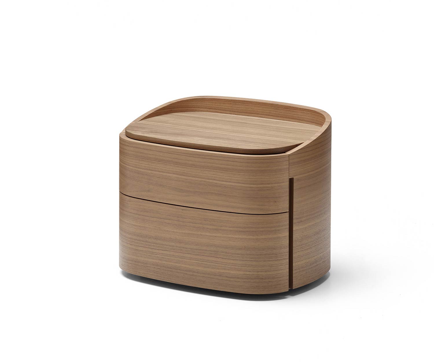 Designer bedside cabinet Round in walnut veneer