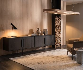 al2 Mobius 003 design sideboard in dark carbone oak for the living room, featuring a minimalist and elegant style.
