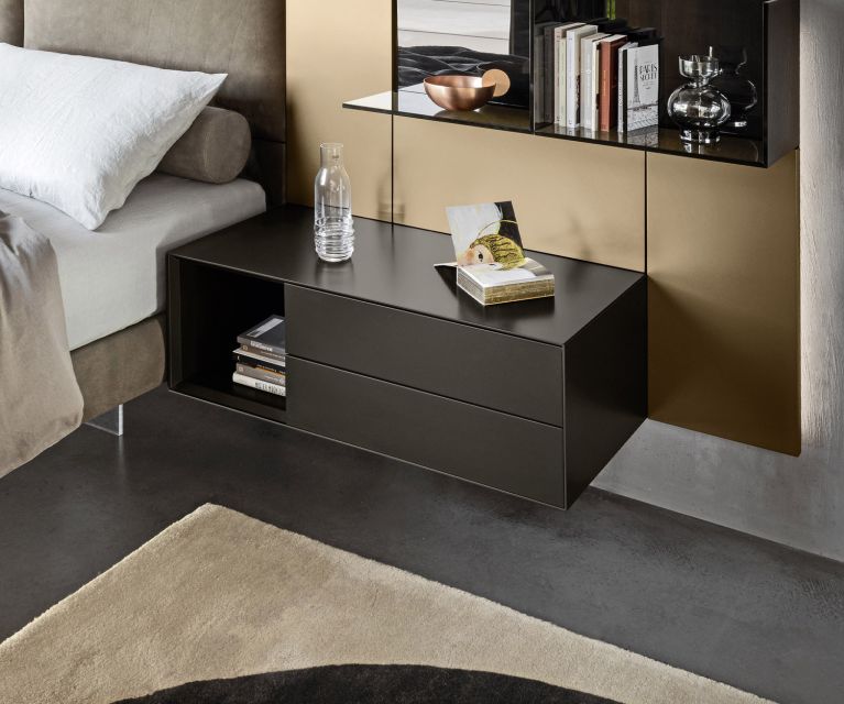 Wall-mounted Livitalia Ecletto Open bedside cabinet by the bed in the bedroom
