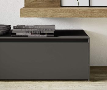 Reverse design dark grey matt low shelf with recessed grip