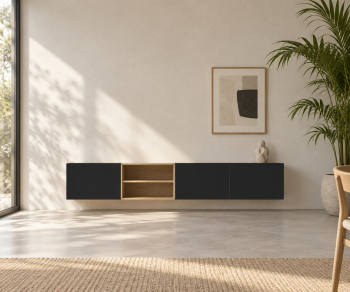 Livitalia Box 18 Wall Sideboard 240 cm – Matt black + Light oak
