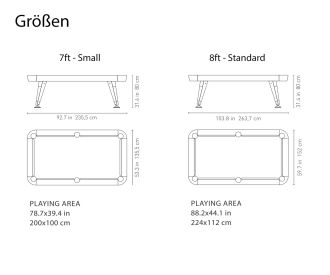 RS Barcelona Billiard table Diagonal Size Sizes Dimensions Sketch Size information