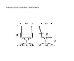 Sketch dimensions high backrest Una Chair from ICF