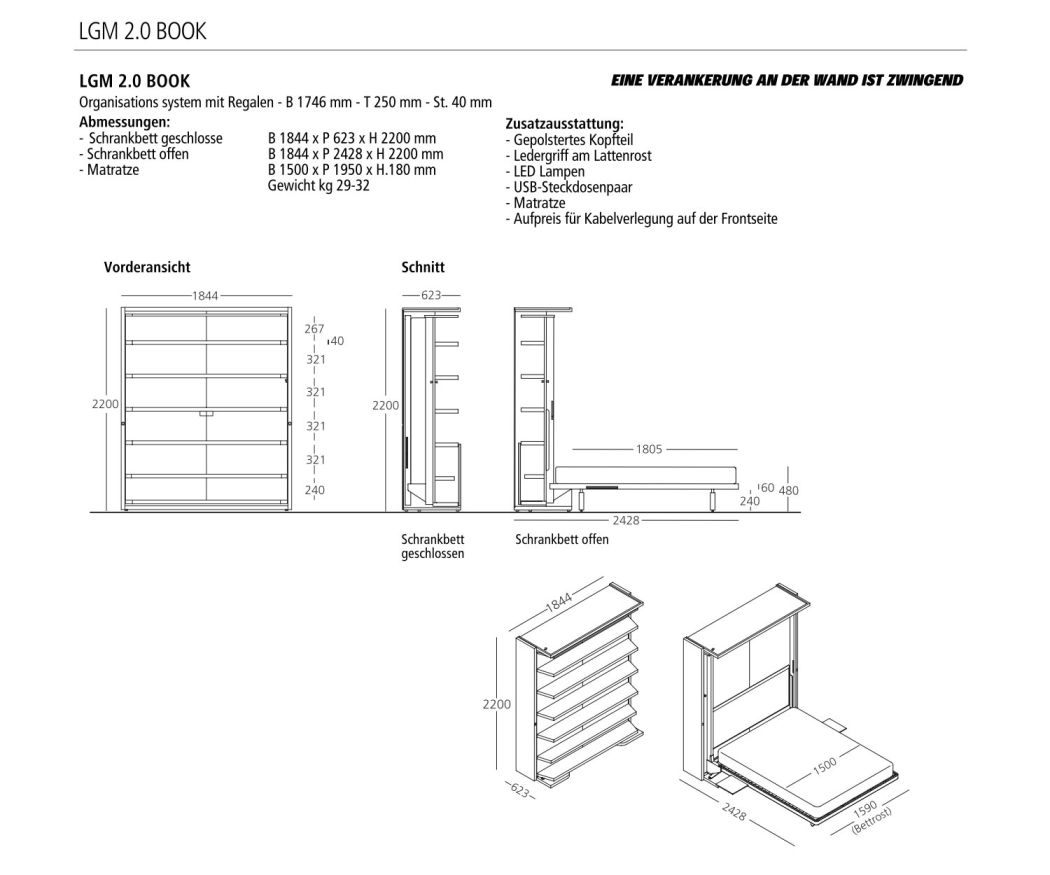 Clei Wardrobe beds LGM 2 TV+ Table