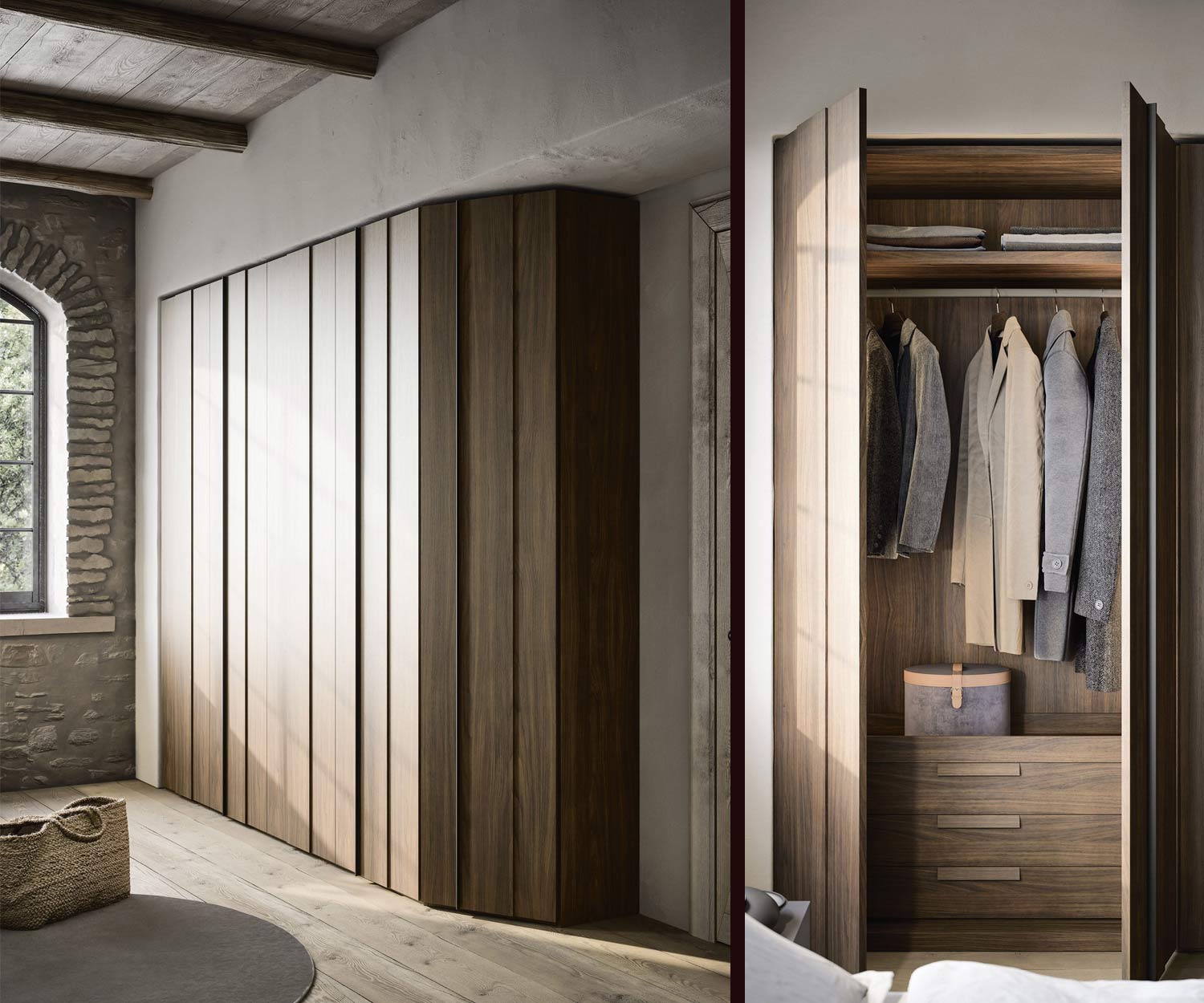 Wooden wardrobe YNCA Novamobili with corner module